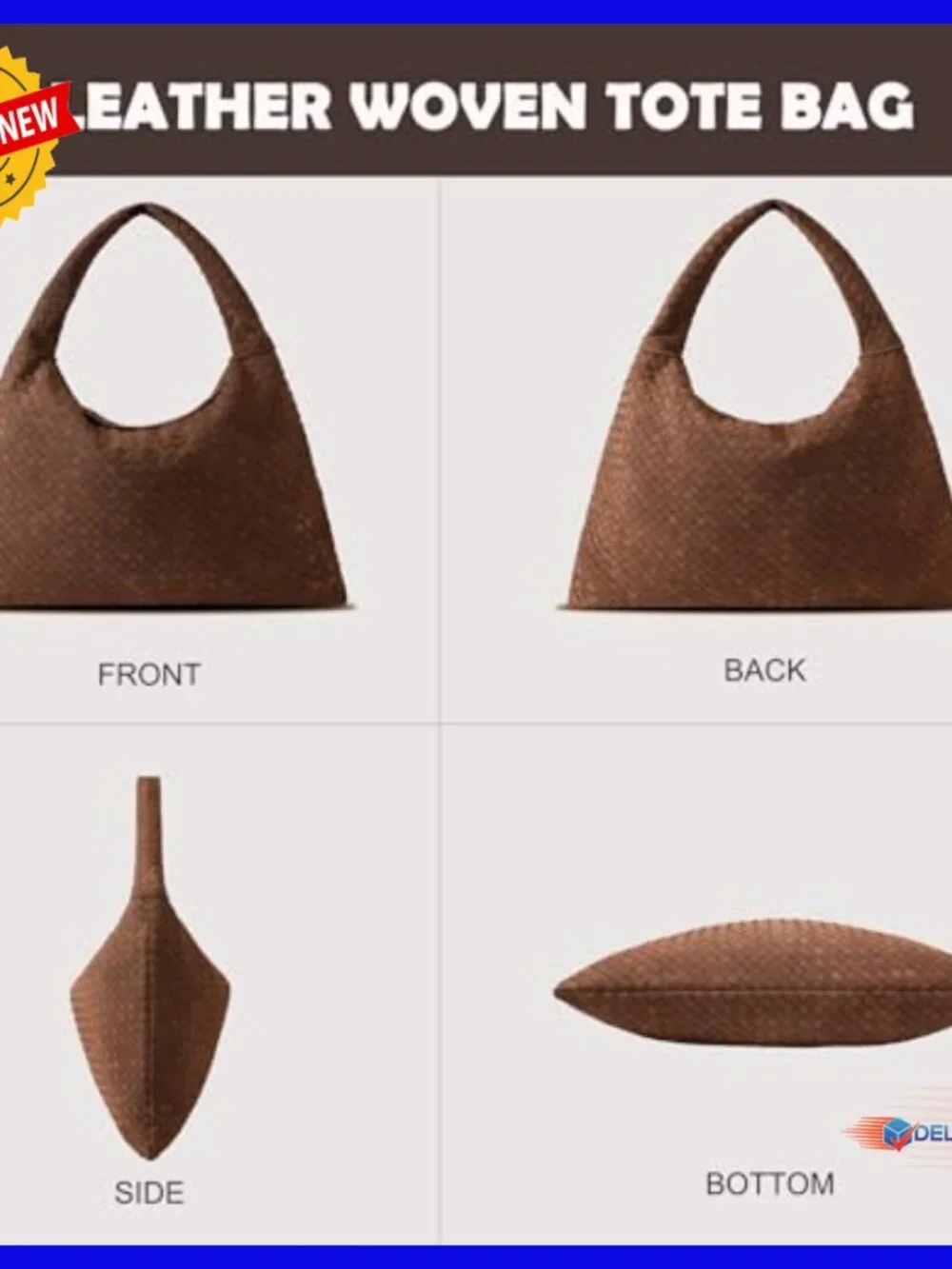 Large Vegan Leather Woven Tote Hobo Shoulder Bag Handcrafted - Picture 3 of 7